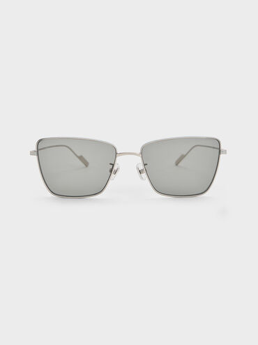 Metallic-Rim Square Sunglasses, Sage Green, hi-res