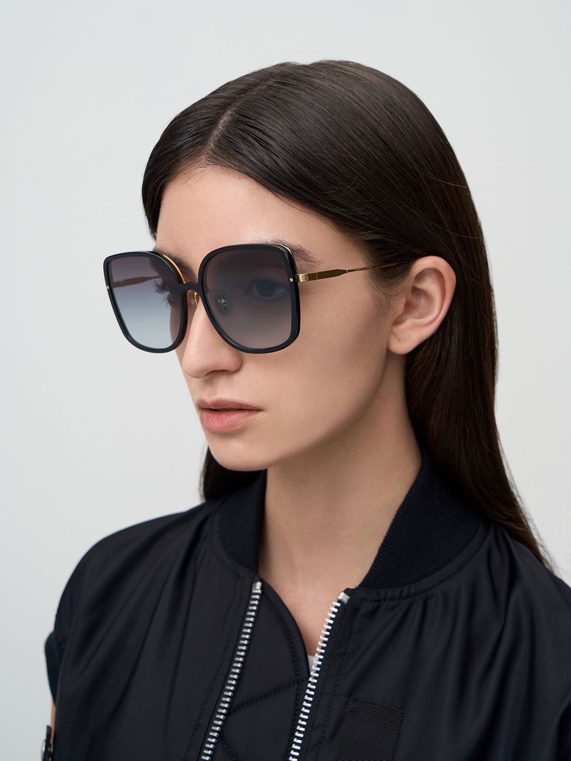 Black Recycled Acetate Oversized Square Sunglasses - CHARLES & KEITH LK