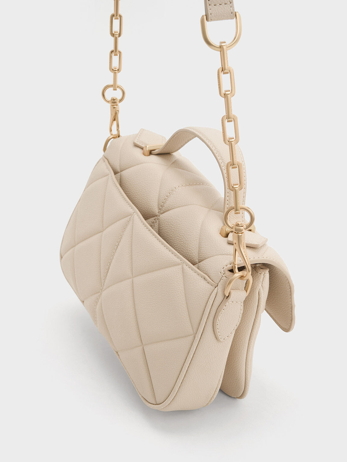 Beige Anwen Quilted Top Handle Bag CHARLES KEITH OM
