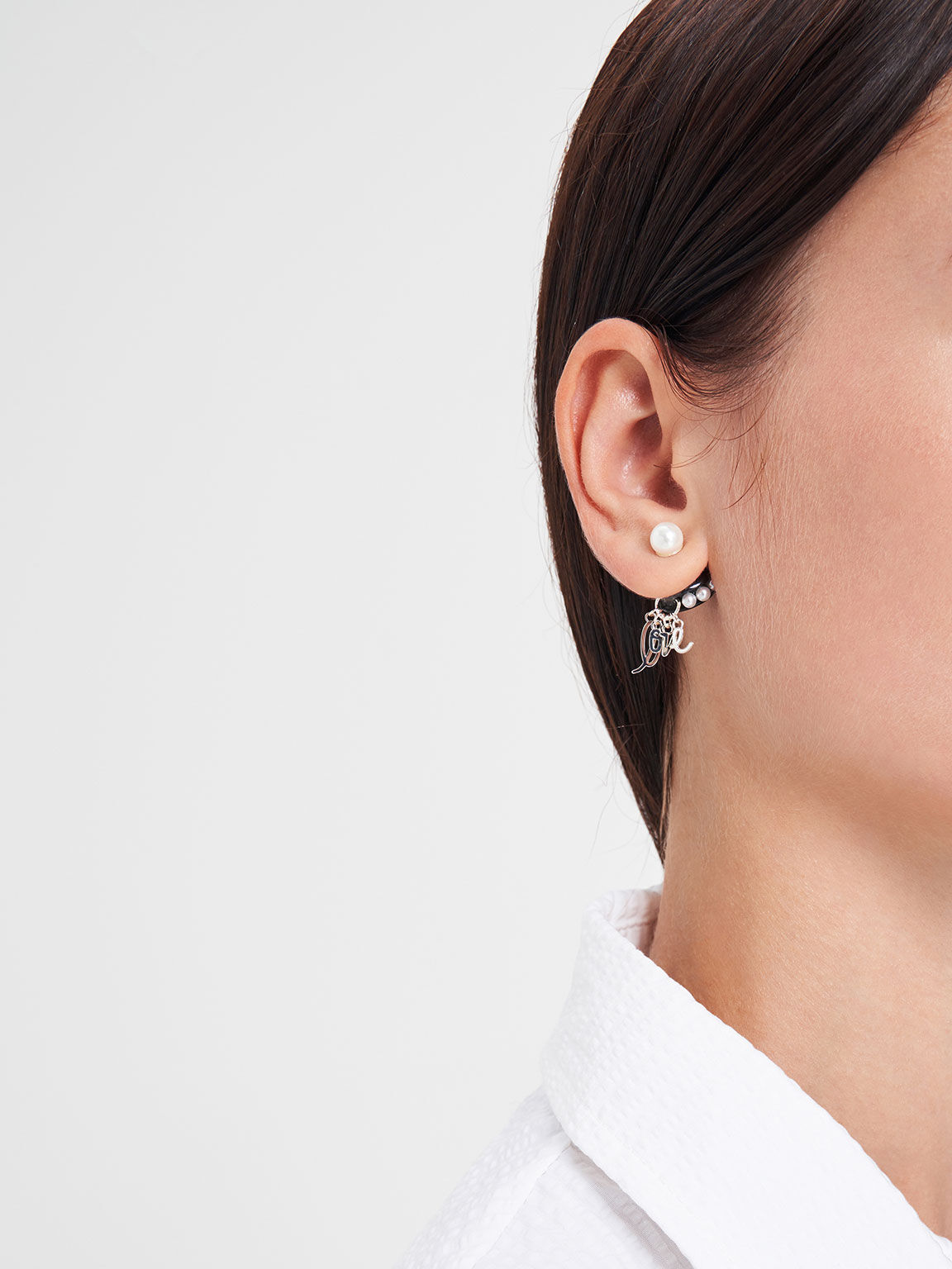 "Love" Heart Drop Earrings, Black, hi-res