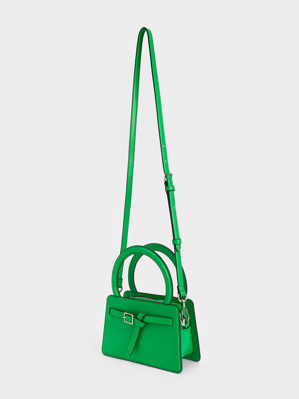 Belted Top Handle Bag, Green, hi-res