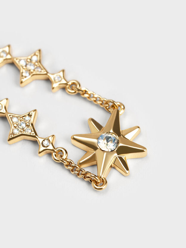 Bracelet avec ornements cristaux et &eacute;toiles, Or, hi-res