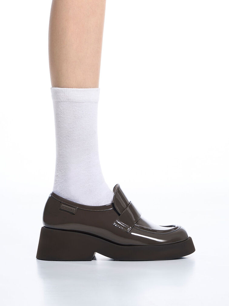 Giselle Strap Chunky Patent Loafers, Brown, hi-res