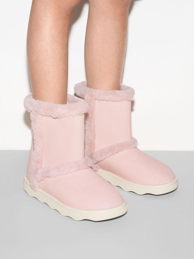 Girls' Fur-Trim Textured Ankle Boots, Blush, hi-res