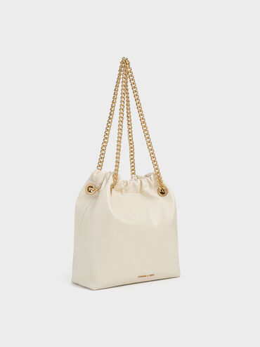 Bolso tote Caia con asa de cadena, Crema, hi-res