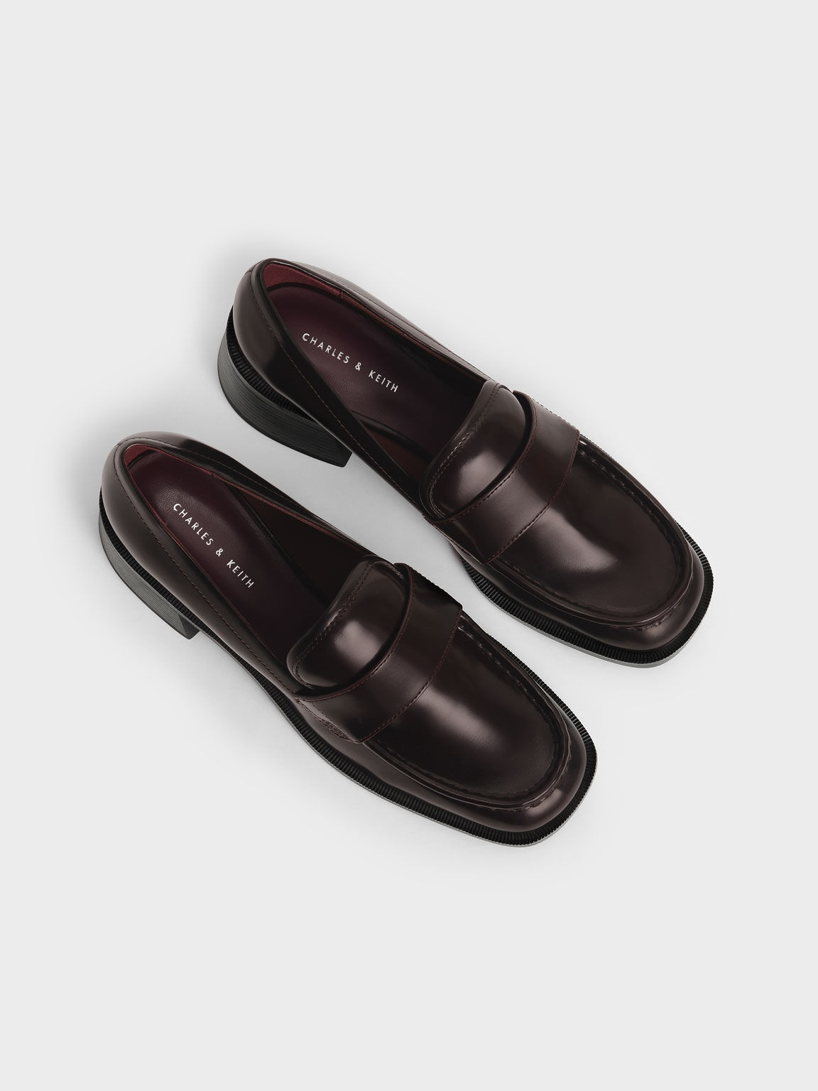 Block Heel Penny Loafers, Burgundy, hi-res