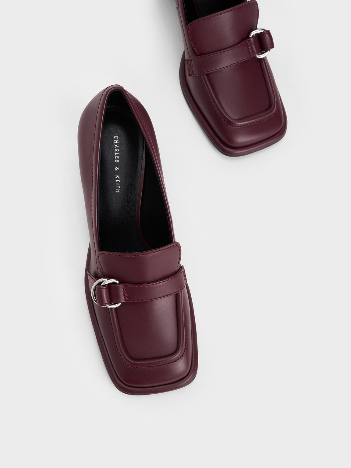 Metallic Buckle Penny Loafers, Burgundy, hi-res