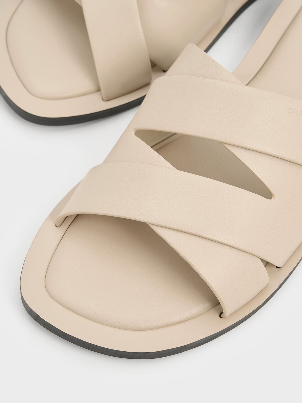 Beige Strappy Crossover Slide Sandals CHARLES KEITH ZA