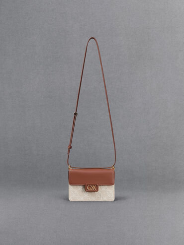 Mini Cerys Leather & Canvas Monogram Shoulder Bag, Cognac, hi-res