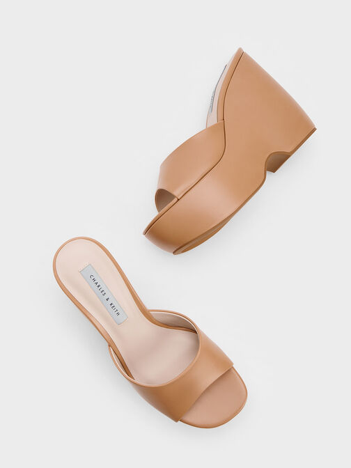 Chunky Platform Wedge Mules, Sand, hi-res