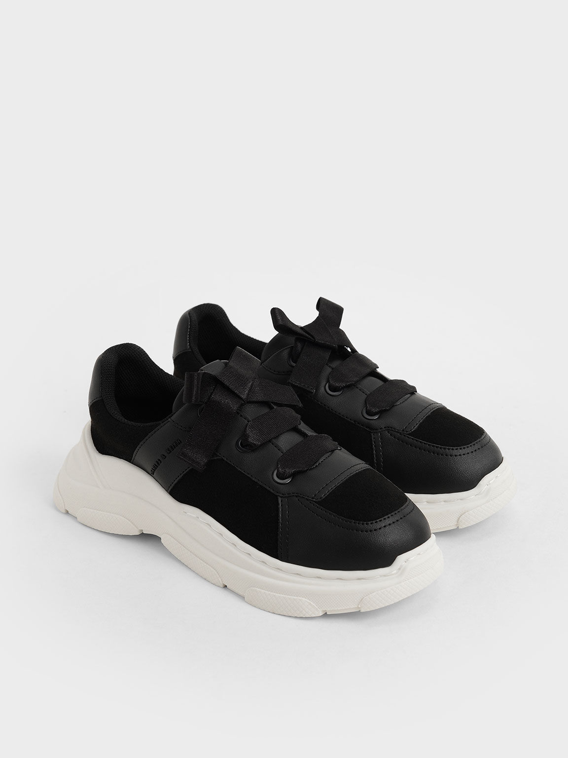 Girls' Bow-Tie Sneakers, Black, hi-res