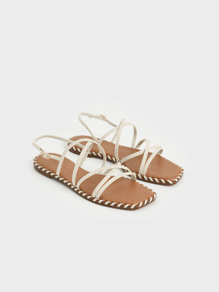 Whipstitch Trim Strappy Sandals, Chalk, hi-res