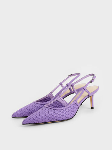 Woven Slingback Pumps, Púrpura, hi-res