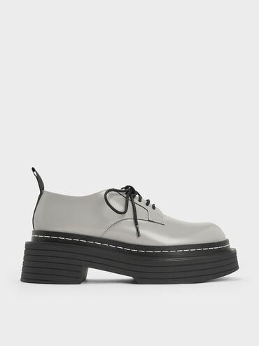 Lace-Up Platform Derbys, Grey, hi-res