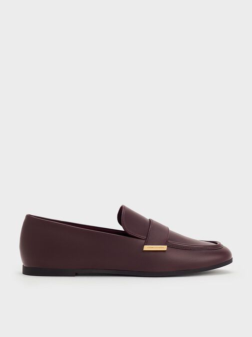 Almond-Toe Flat Loafers, Burgundy, hi-res