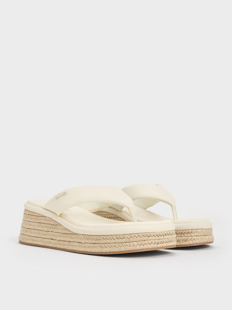 Espadrille Thong Sandals, Cream, hi-res