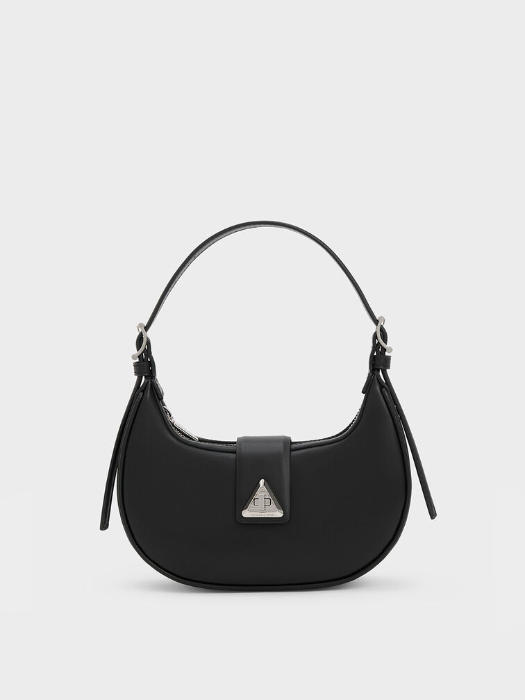 Noir Trice Metallic Accent Belted Shoulder Bag - CHARLES & KEITH PH