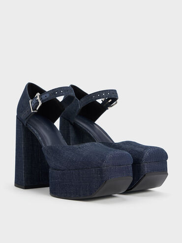 Shayla Denim D'Orsay Platform Pumps, Dark Blue, hi-res