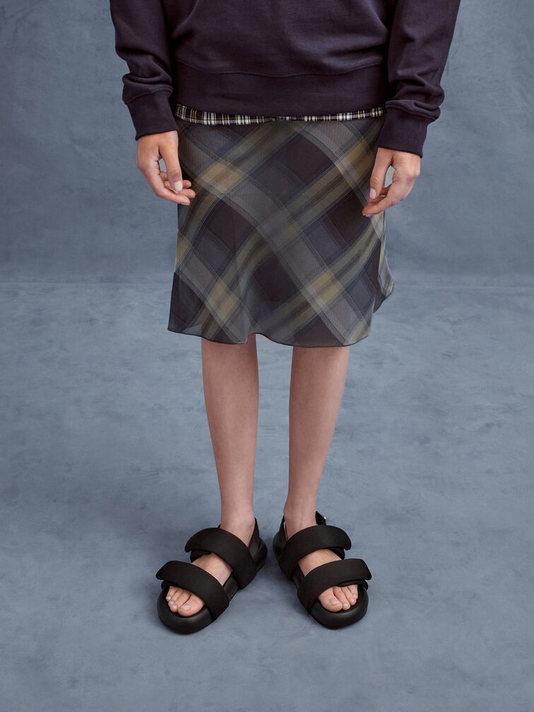 Recycled Polyester Double-Strap Slingback Sandals, Black Textured, hi-res