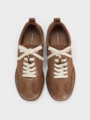 Minette Nylon Contrast-Panel Sneakers, Cognac, hi-res