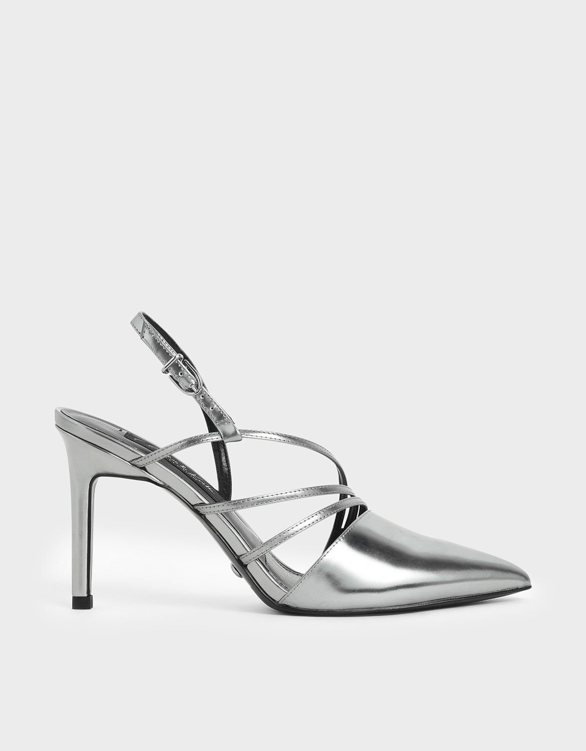 Silver Metallic Leather Strappy 