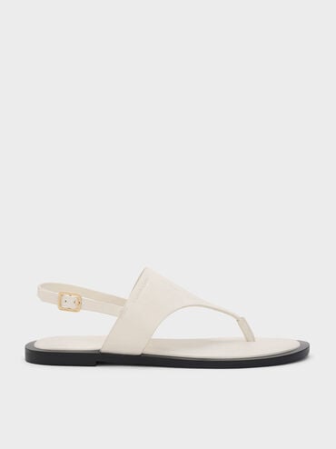 V-Strap Slingback Thong Sandals, Chalk, hi-res