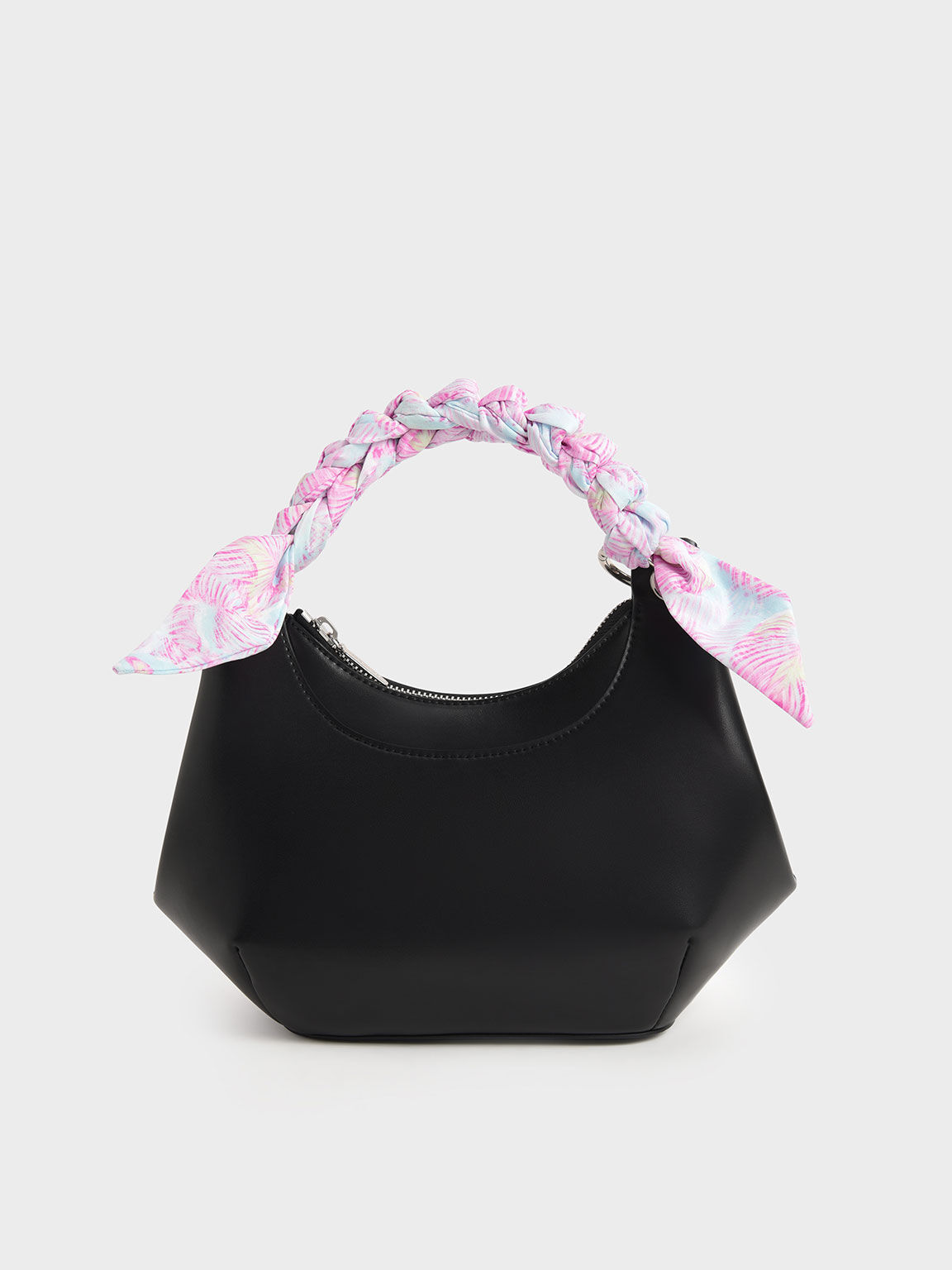 Ulani Scarf-Wrapped Geometric Bag, Black, hi-res