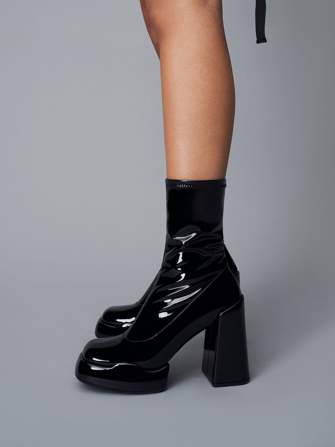 Lula Patent Block Heel Boots - Black