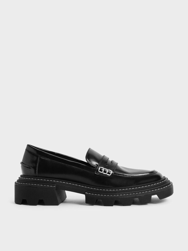Perline Chunky Penny Loafers, Black, hi-res