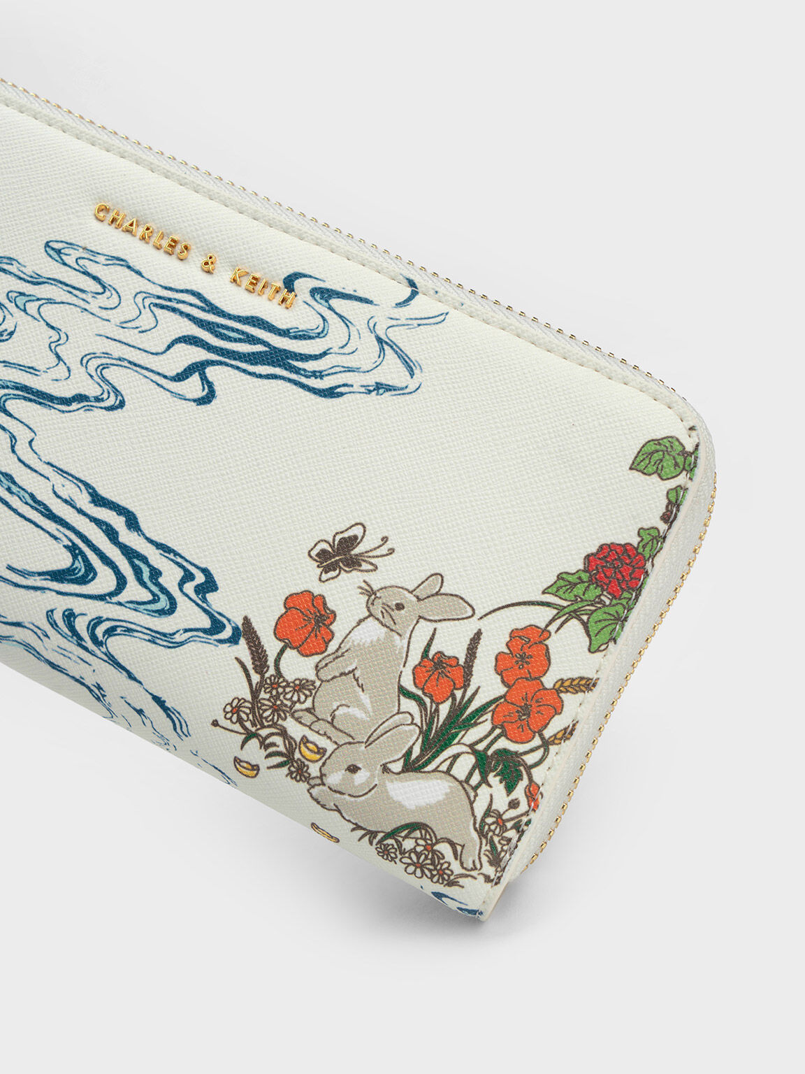 Rabbit Illustrated Long Wallet, Cream, hi-res