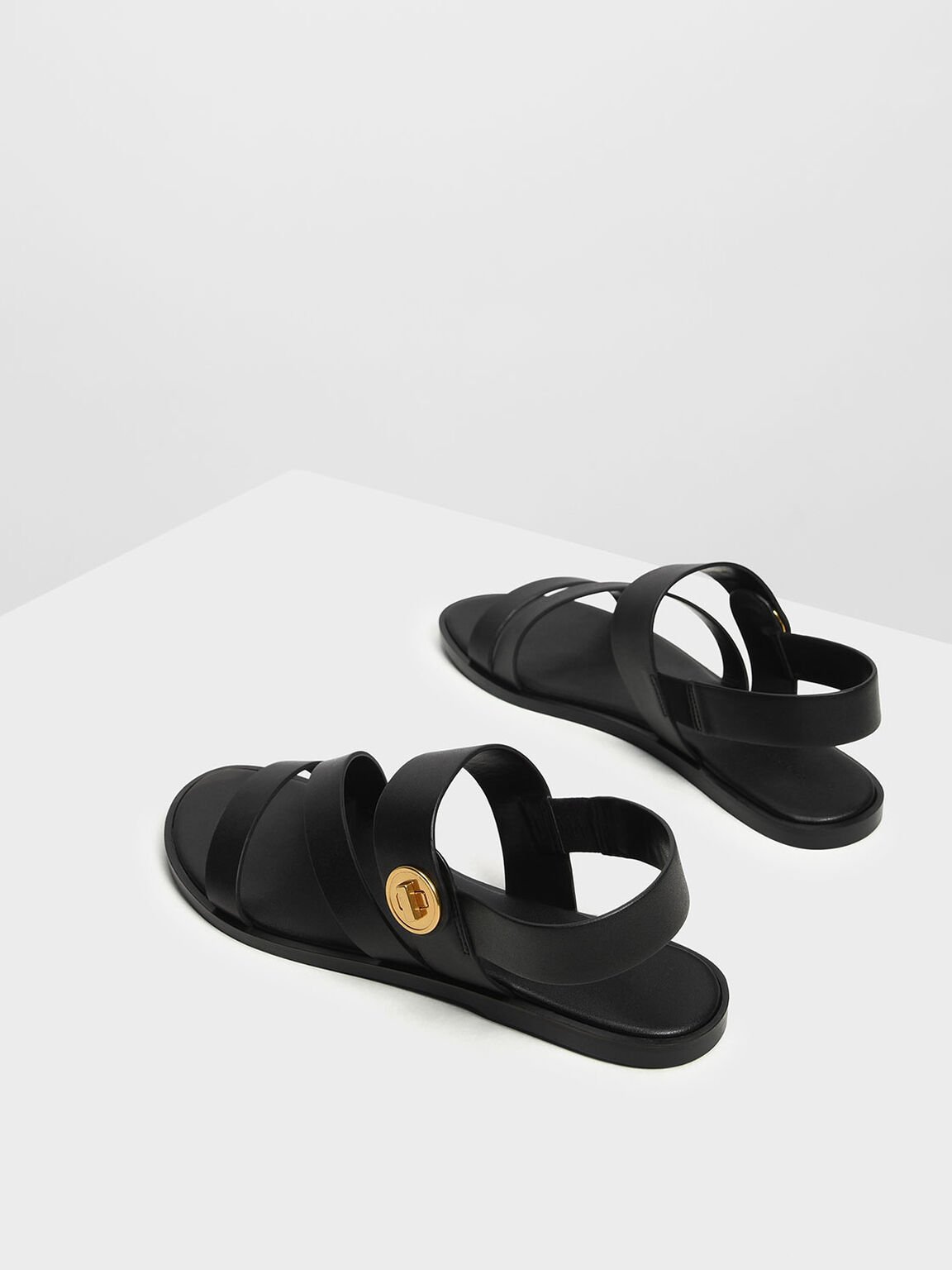 Asymmetric Strappy Sandals, Black, hi-res