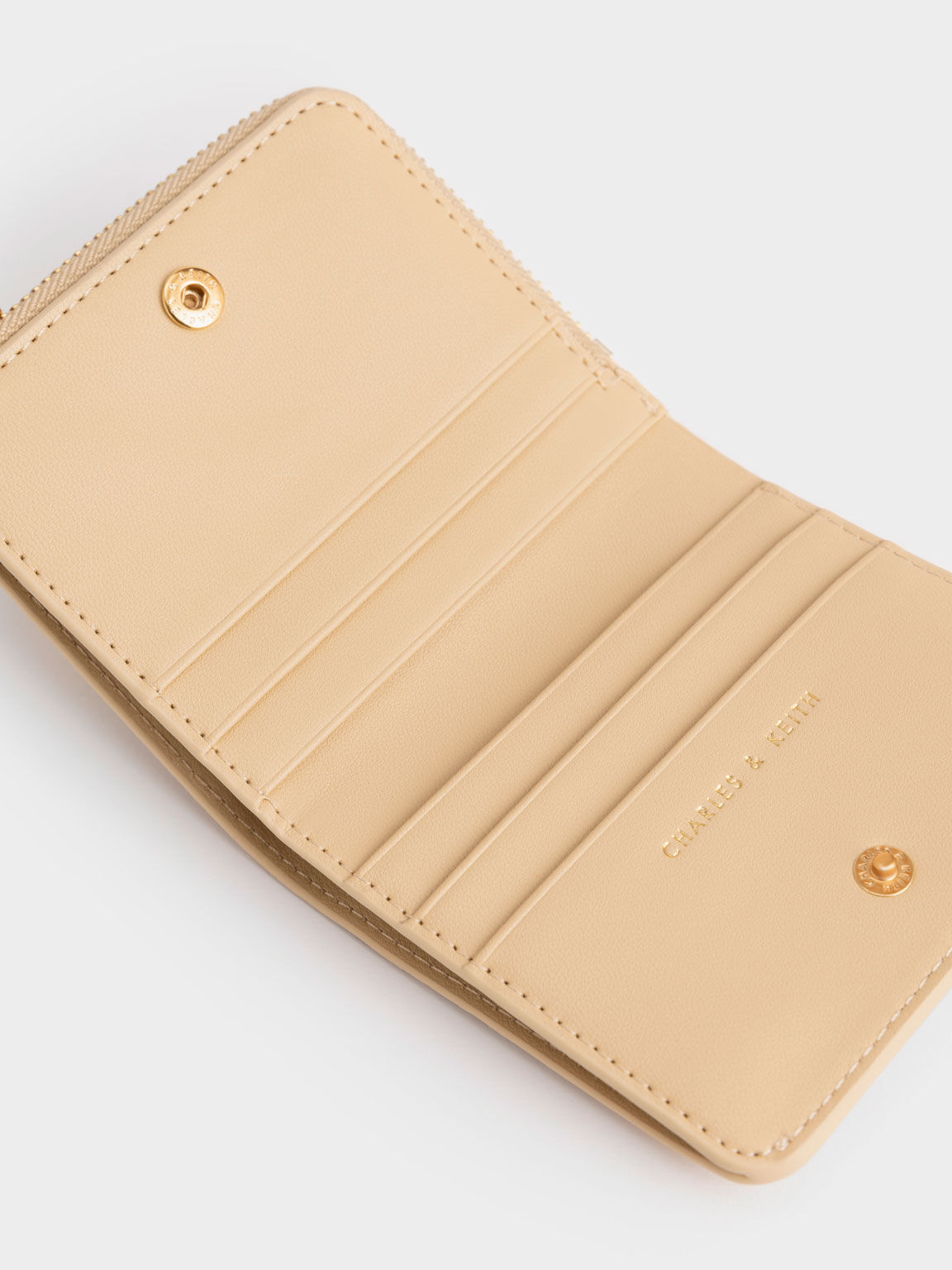 Snap Button Cardholder, Beige, hi-res