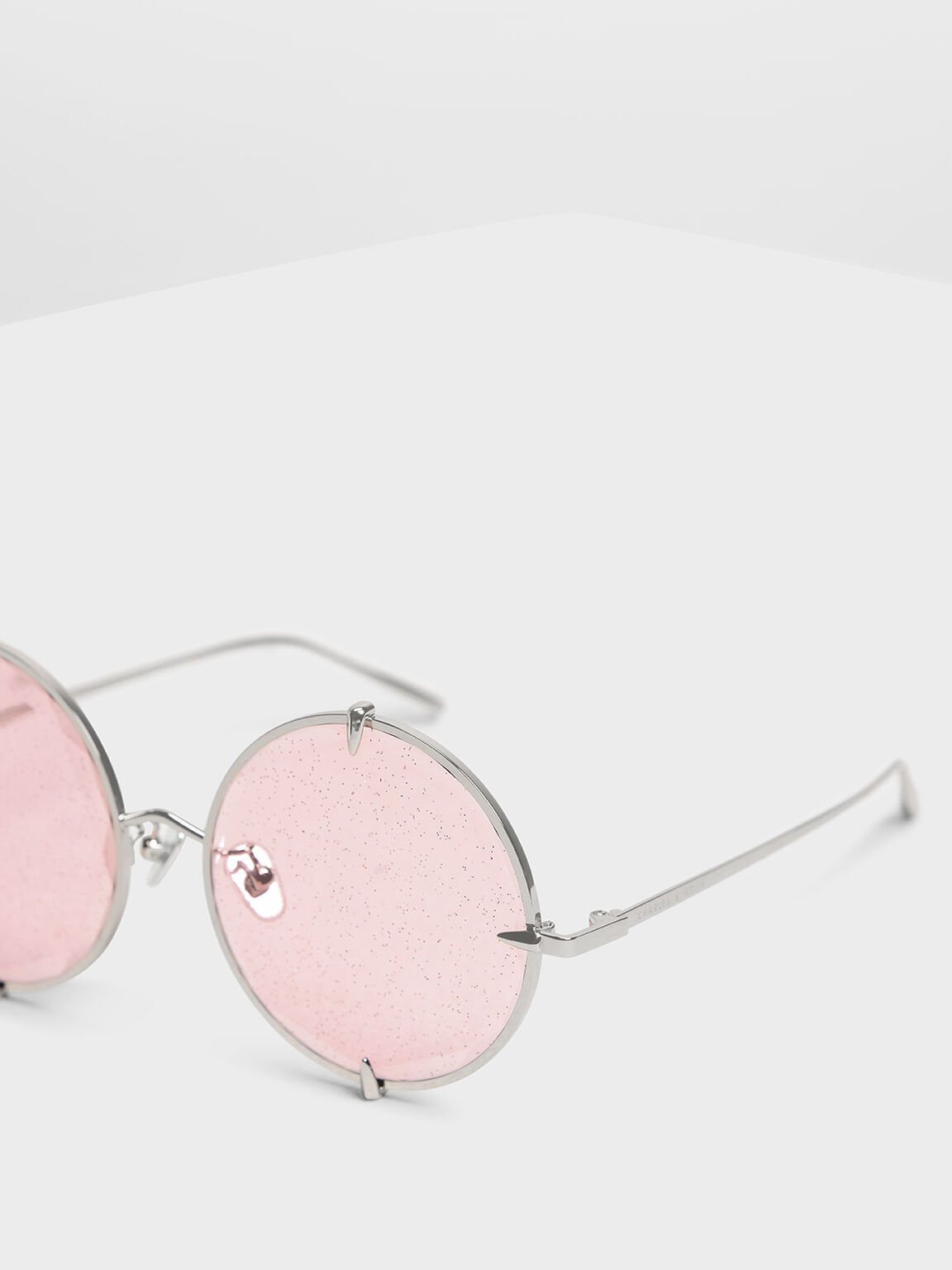 Round Wire Frame Skinny Sunglasses, Pink, hi-res