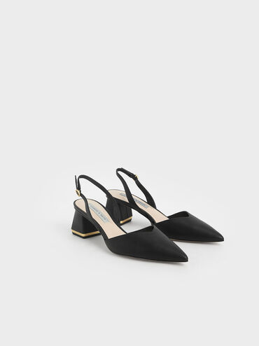 Trapeze Heel Slingback Pumps, Black, hi-res