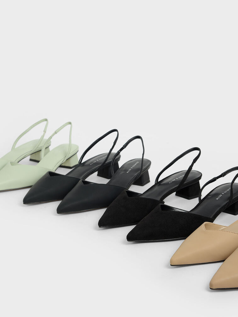 Trapeze Heel Slingback Pumps, Mint Green, hi-res
