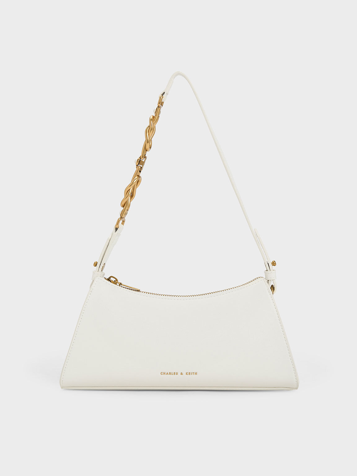 Metallic-Accent Strap Trapeze Bag, White, hi-res