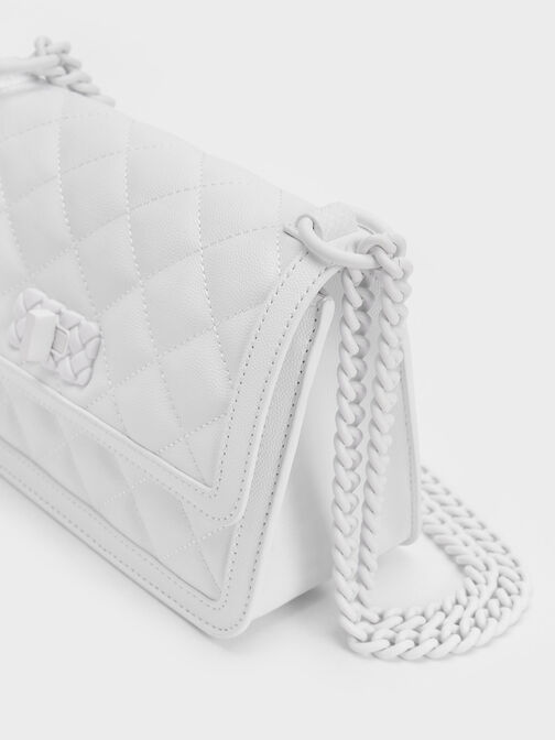 Micaela Quilted Chain Bag, White, hi-res