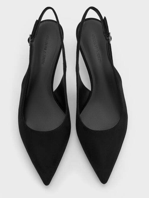 Ruthie Faux Suede Slingback Pumps, Black Textured, hi-res