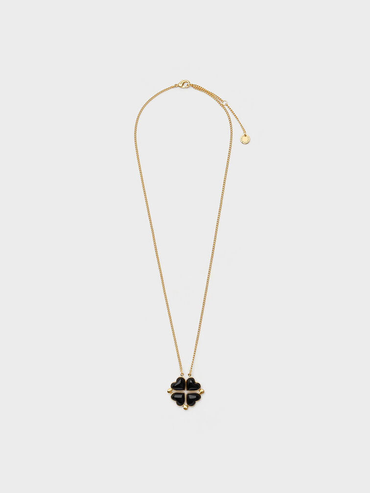 Annalise Clover Heart Necklace, Black, hi-res
