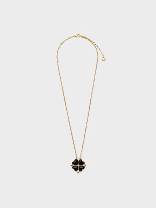 Annalise Clover Heart Necklace, Black, hi-res