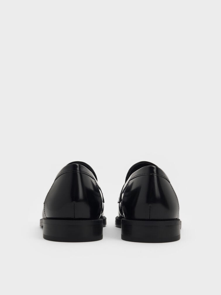 Georgina Leather Metallic-Accent Penny Loafers, Black Box, hi-res