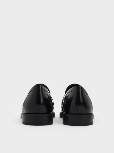 Georgina Leather Metallic-Accent Penny Loafers, Black Box, hi-res