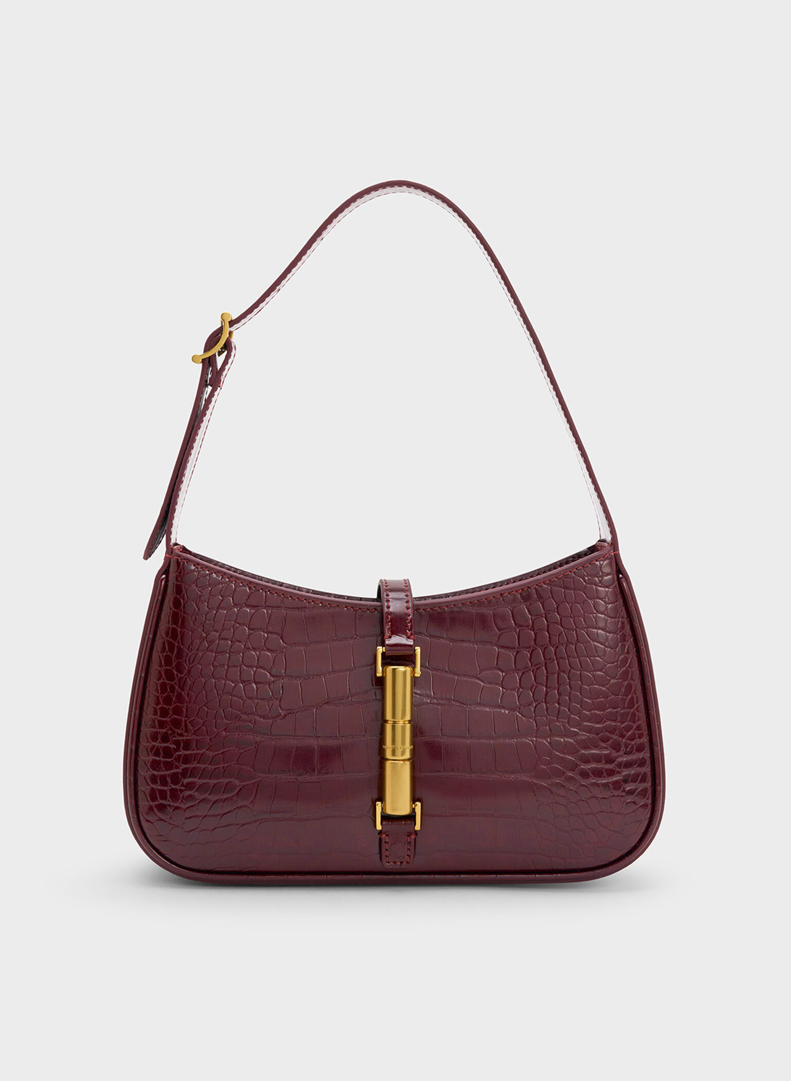 Cesia Croc-Effect Metallic-Accent Shoulder Bag, Burgundy, hi-res