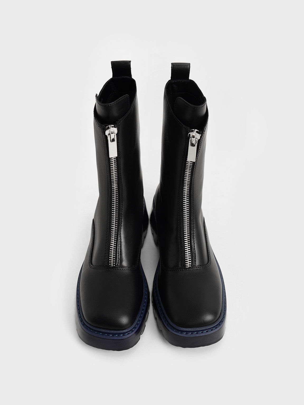 Billie Front-Zip Ankle Boots​, Black Textured, hi-res