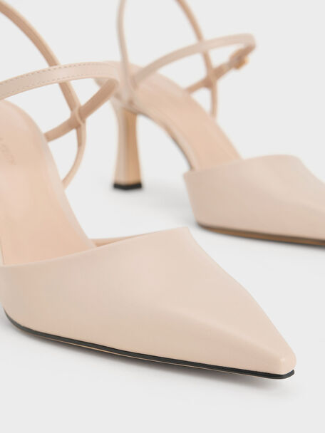 Pointed-Toe Flared Heel Pumps, Nude, hi-res