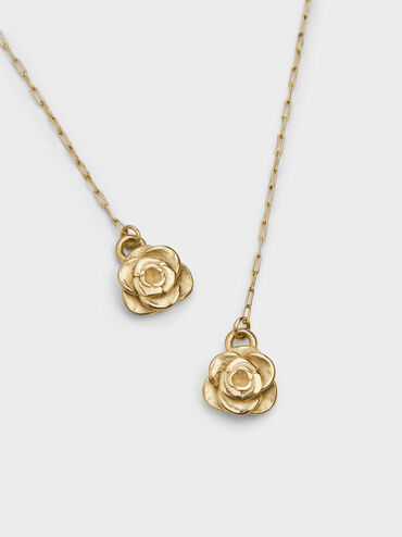 Rosalind Flower-Motif Asymmetric Drop Earrings, Brush Gold, hi-res