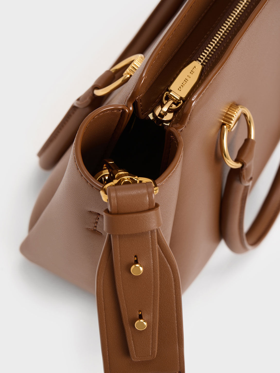 Ring-Embellished Large Tote Bag, Chocolate, hi-res