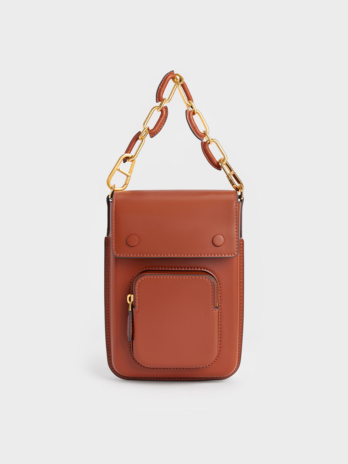 Amber Chain-Handle Long Crossbody Bag, Brick, hi-res