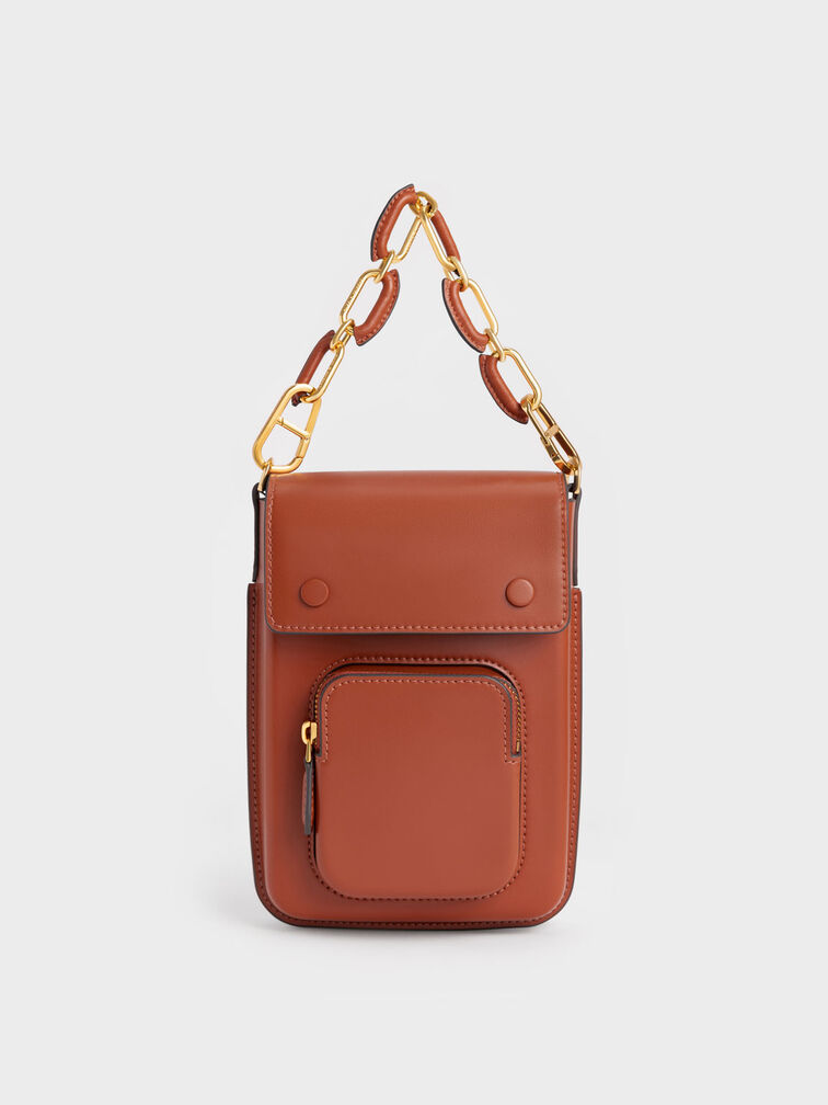 Amber Chain-Handle Long Crossbody Bag, Brick, hi-res