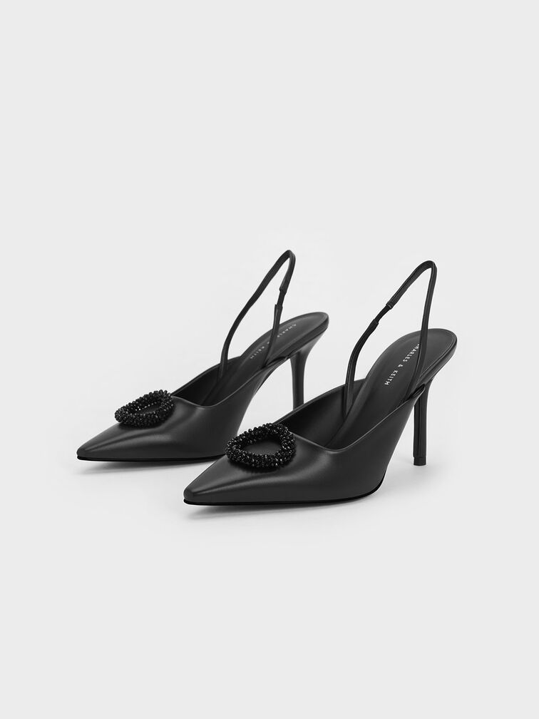 Black Beaded Circle Slingback Pumps - CHARLES & KEITH US